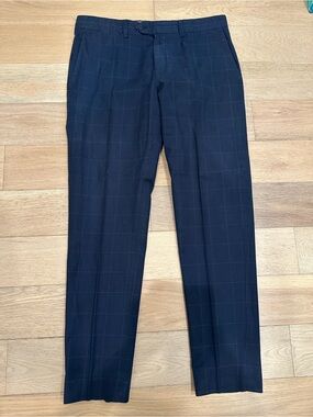 TODD SNYDER Sutton Fit Sondrio Navy Blue Plaid Dress Trouser Tag 34x34 36x31 Act